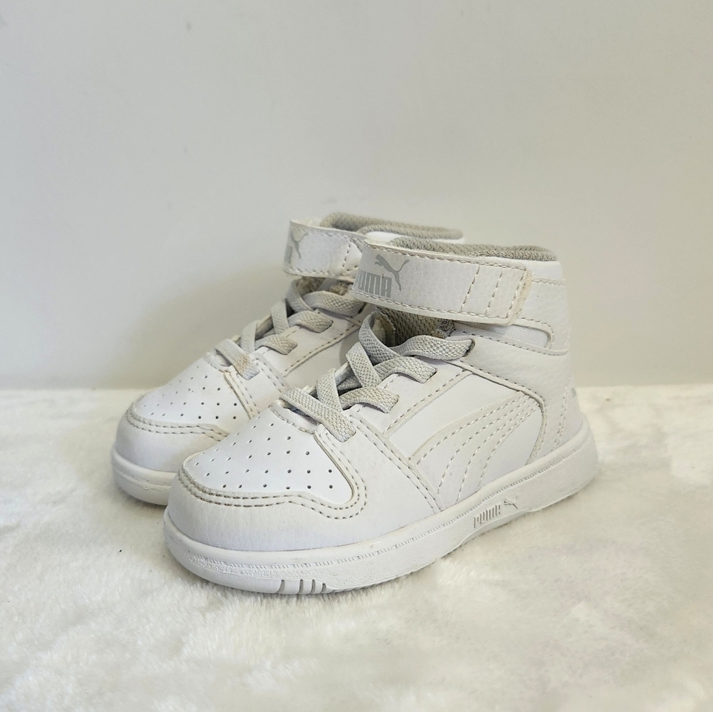 Puma White Rebound Mid Hook And Loop Toddlers Hightop Sneakers Size 5C Unisex